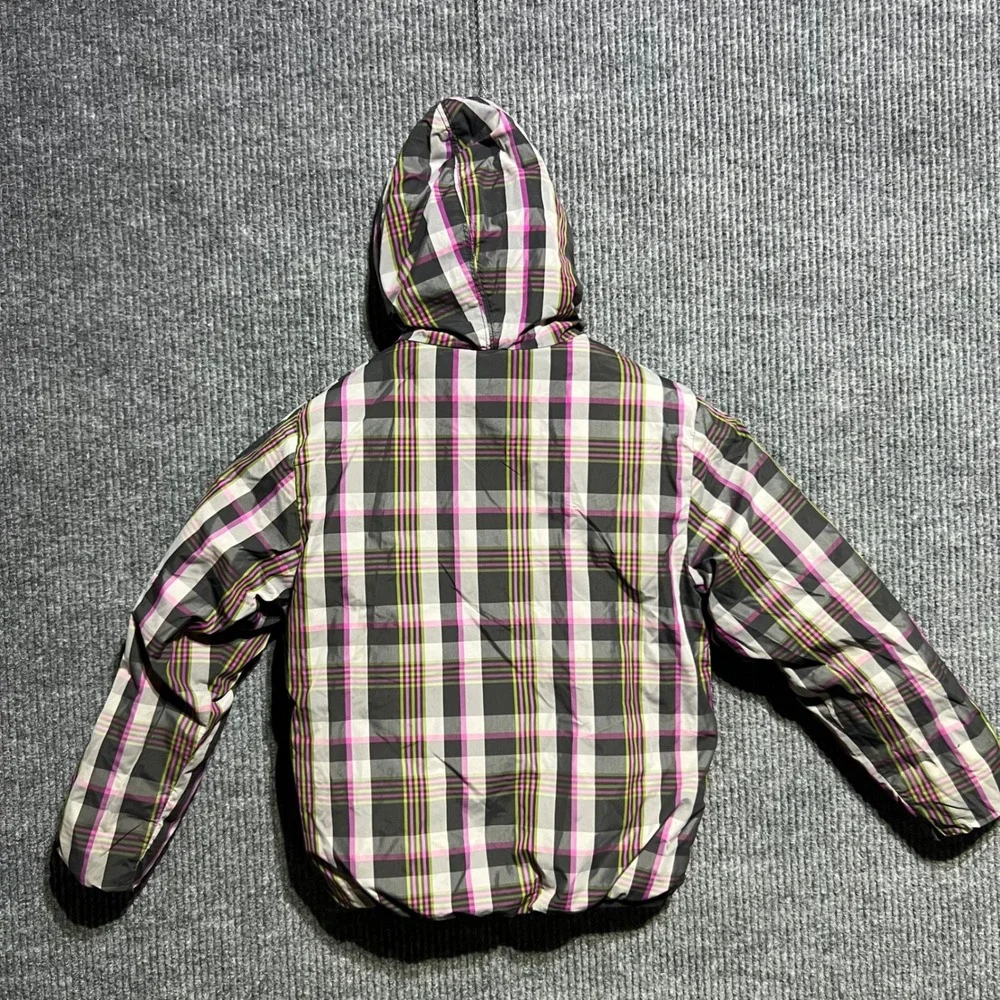 The North Face Reversible Puffer Jacket Girls S 7/8 Black Plaid 550 Down Hooded